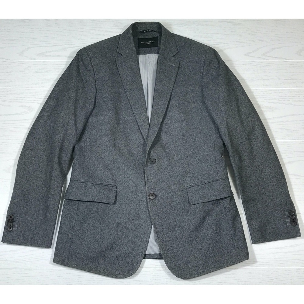 Banana Republic Blazer Sport Coat Men 40R Gray Cotton Tailored Fit Business Work